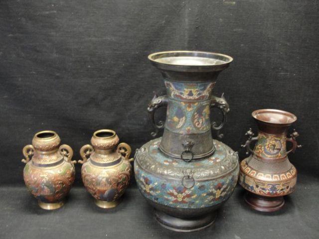 4 Cloissone Urns. 1 Large, 1
