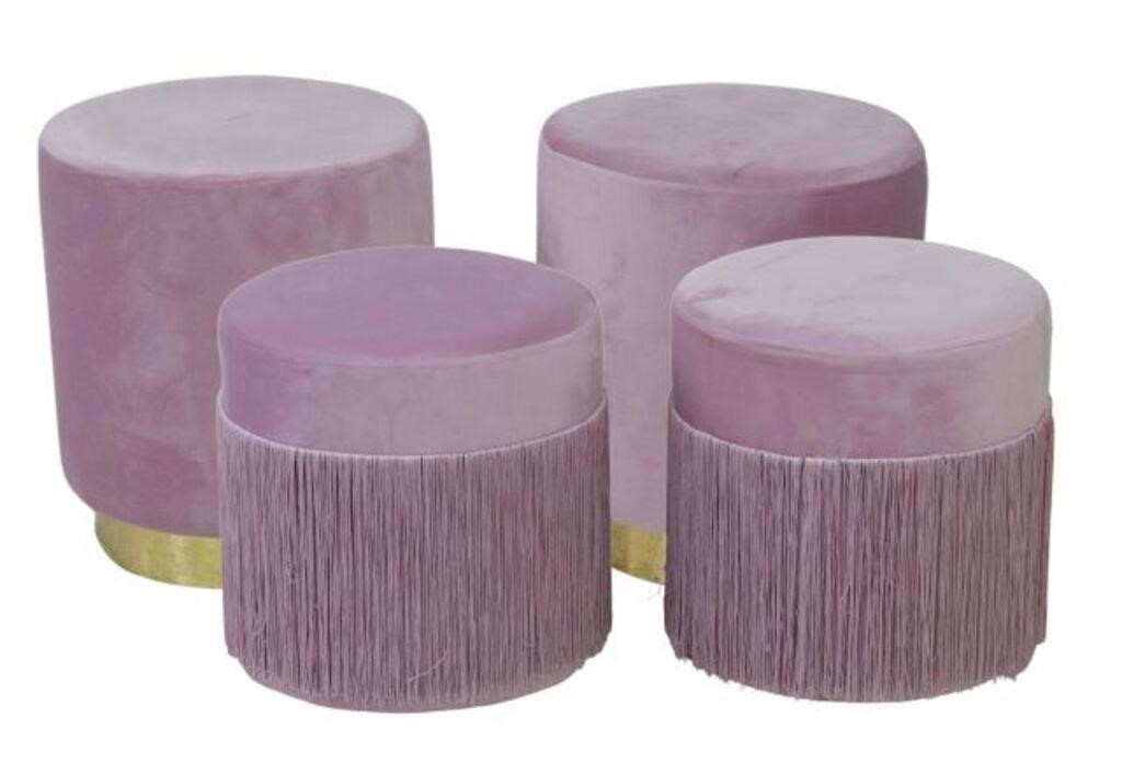 (4) CONTEMPORARY VELVET OTTOMANS/