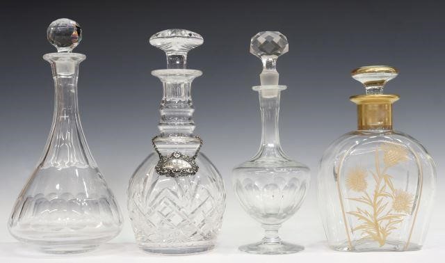 4) CRYSTAL DECANTERS, PARCEL GILT &