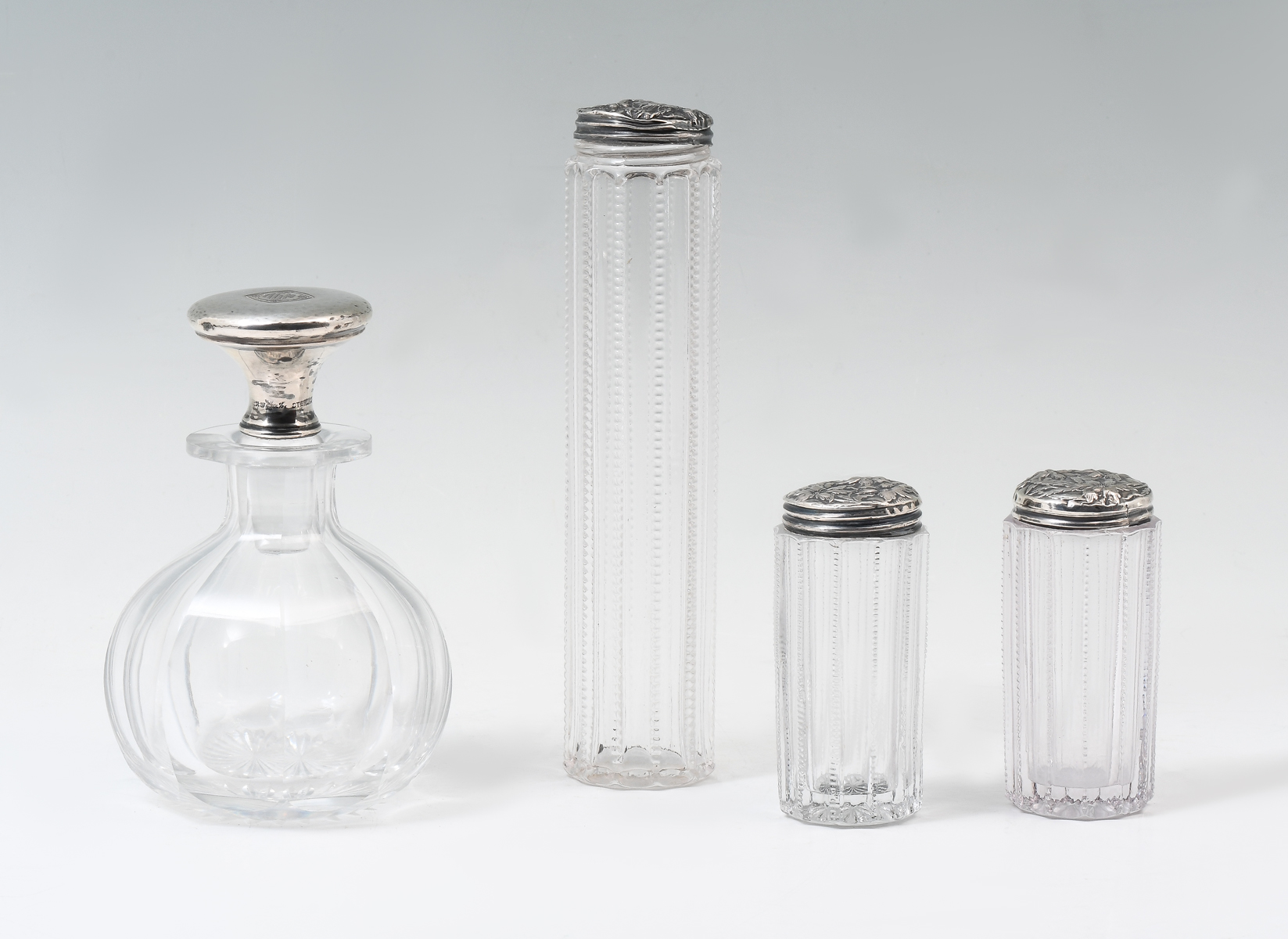 4 CUT GLASS VANITY BOTTLES WITH