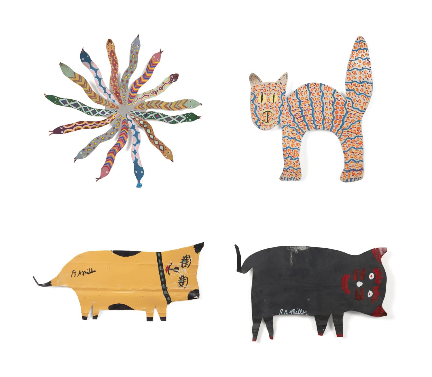4 CUT OUT FOLK ART ANIMALS, T.