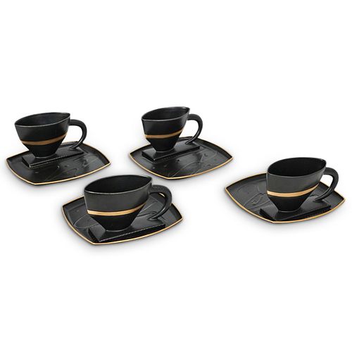 (4) DESIGNER PORCELAIN CUPS WITH