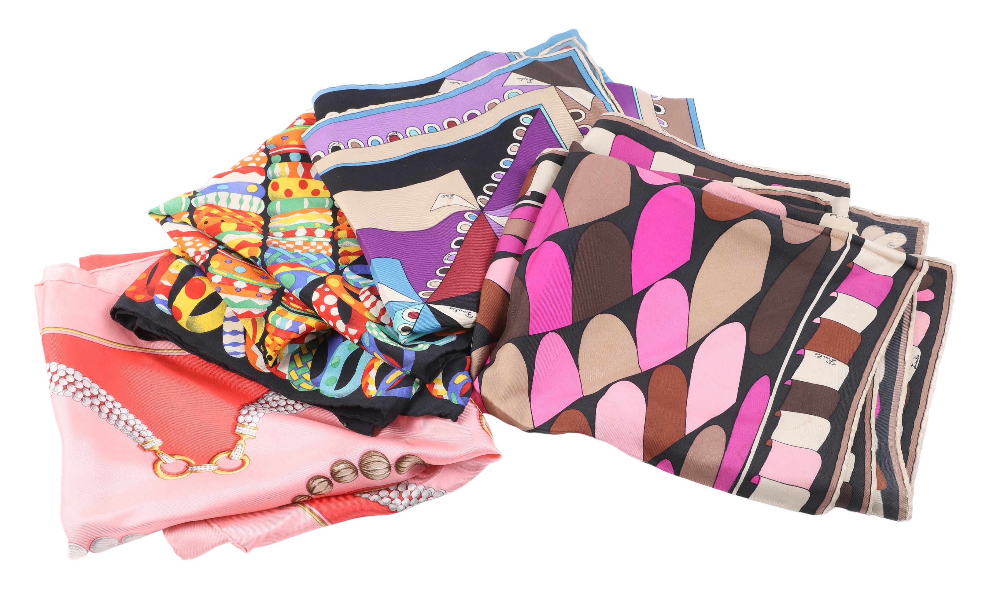 (4) Designer silk scarves to