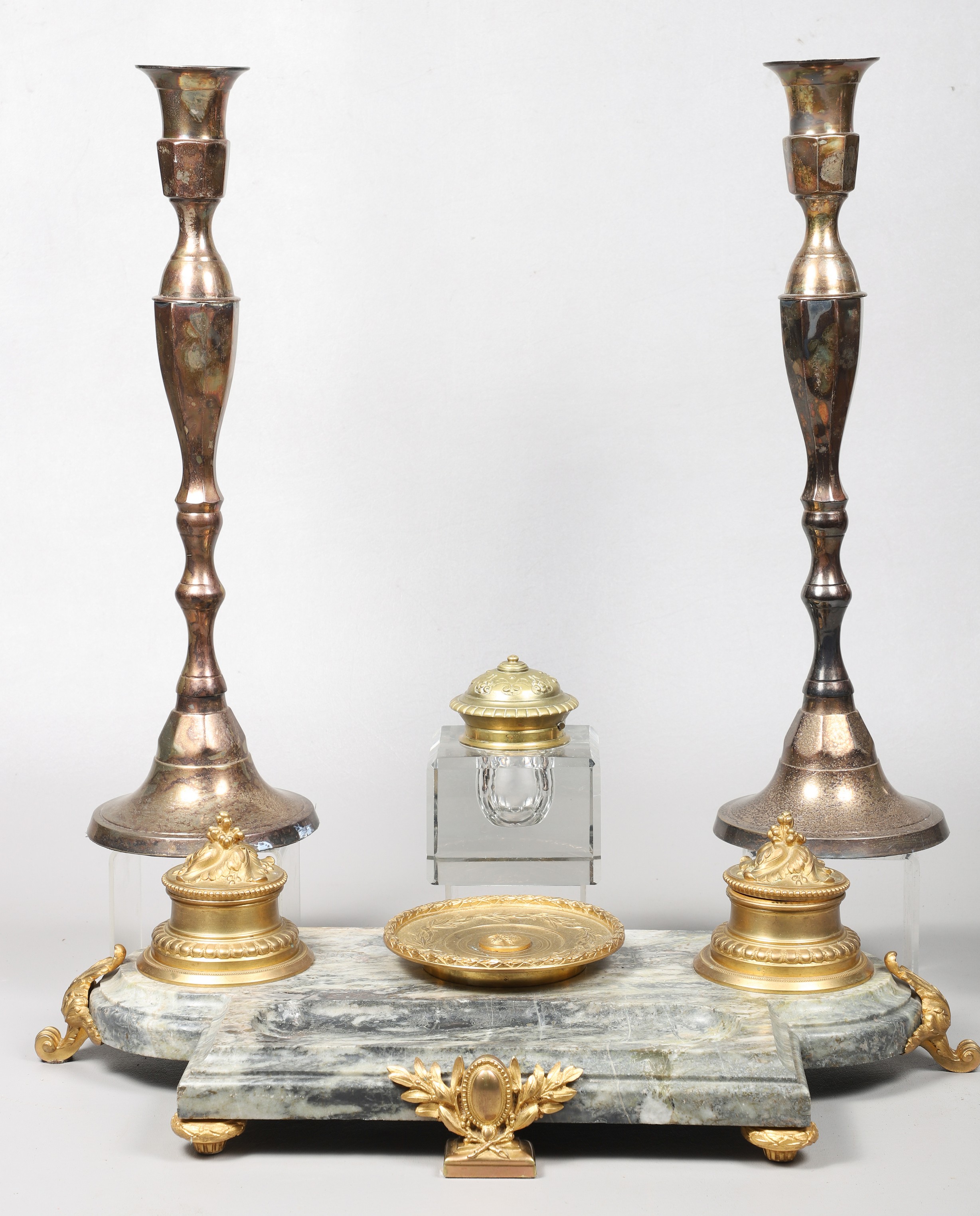 (4) Desk items, c/o gray marble &
