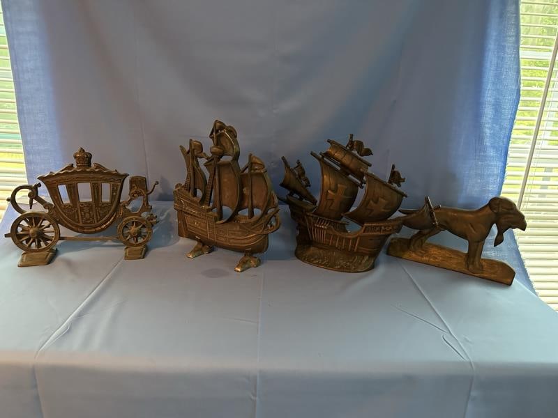 4 DOORSTOPS -  2 CAST IRON SHIPS,
