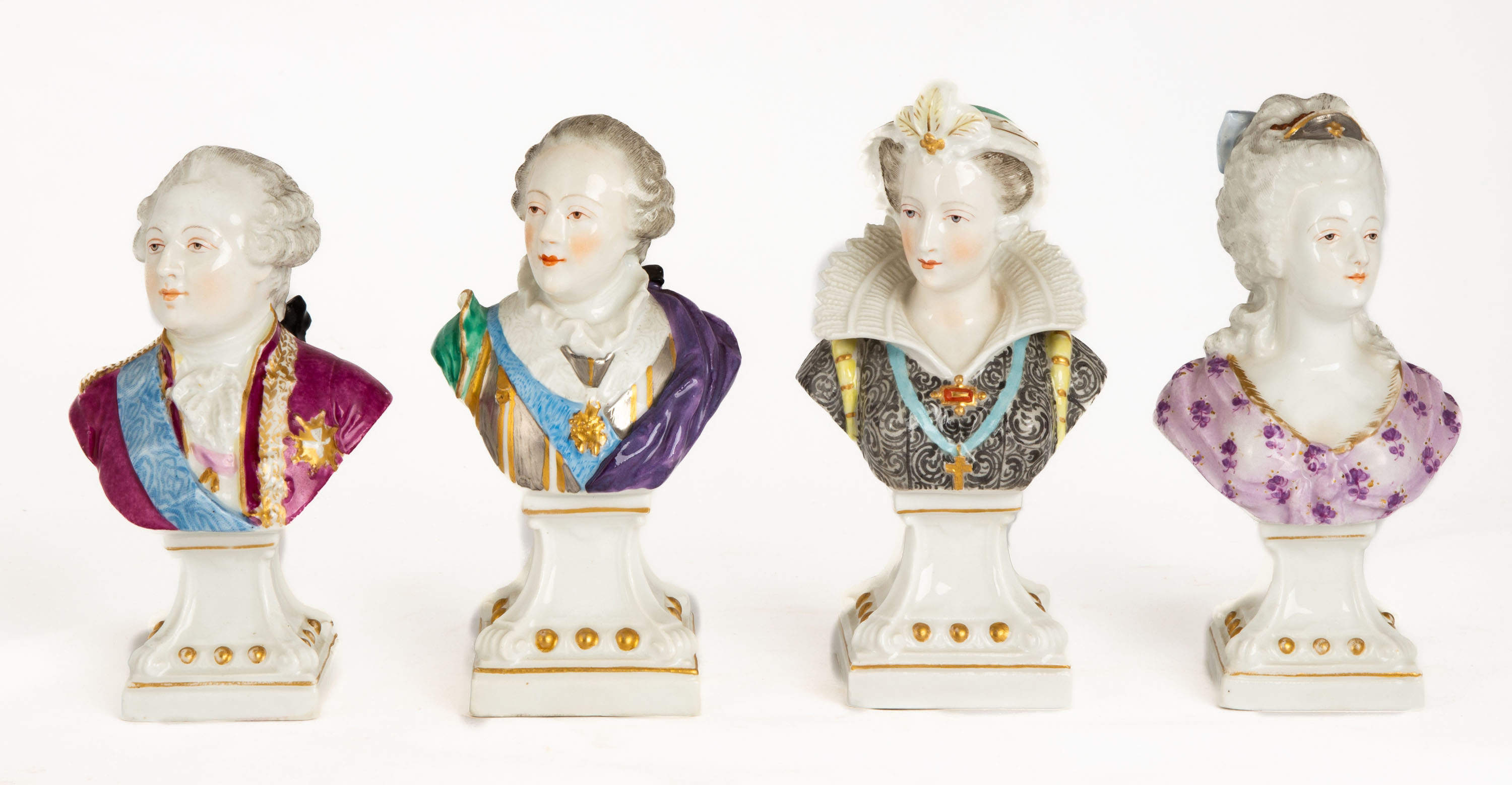 (4) DRESDEN PORCELAIN BUSTS 19th