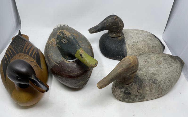 4 DUCK DECOYS, 1 LAMINATED WOOD,