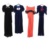 (4) Early 20th c velvet dresse