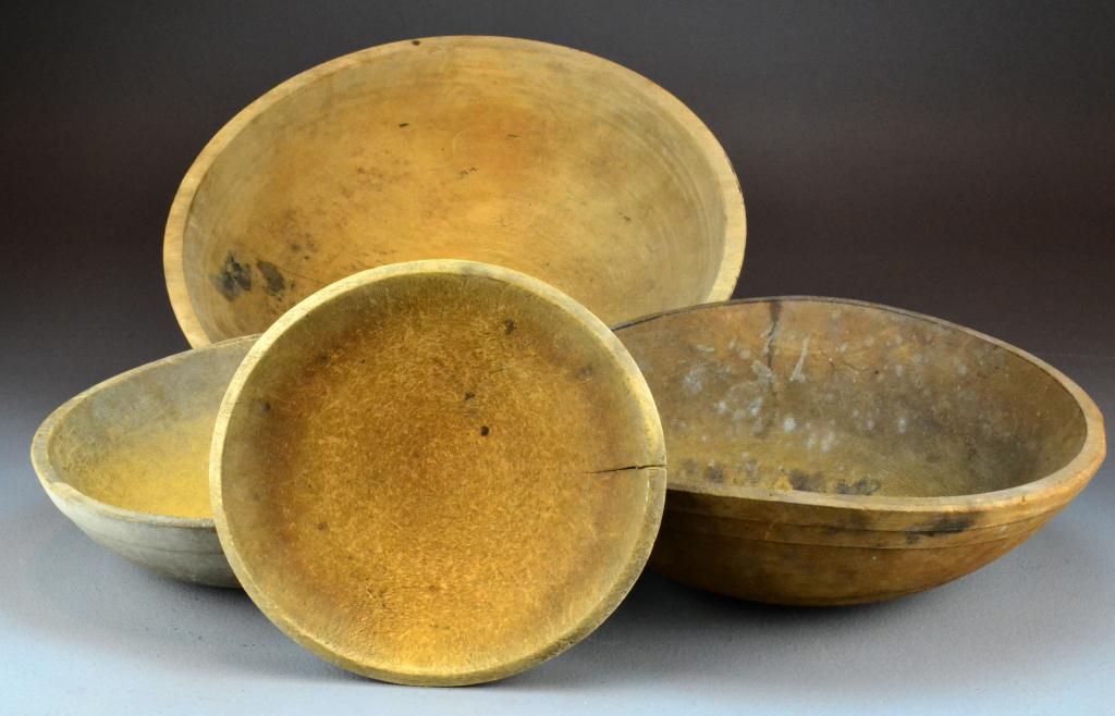 (4) Early American Turned BowlsTo