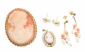 (4) Earrings, pendant, cameo t