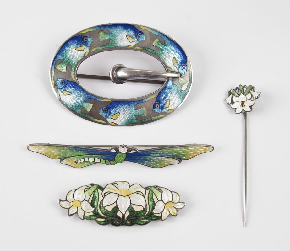 4 ENAMELED STERLING ART NOUVEAU