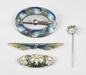 4 ENAMELED STERLING ART NOUVEA