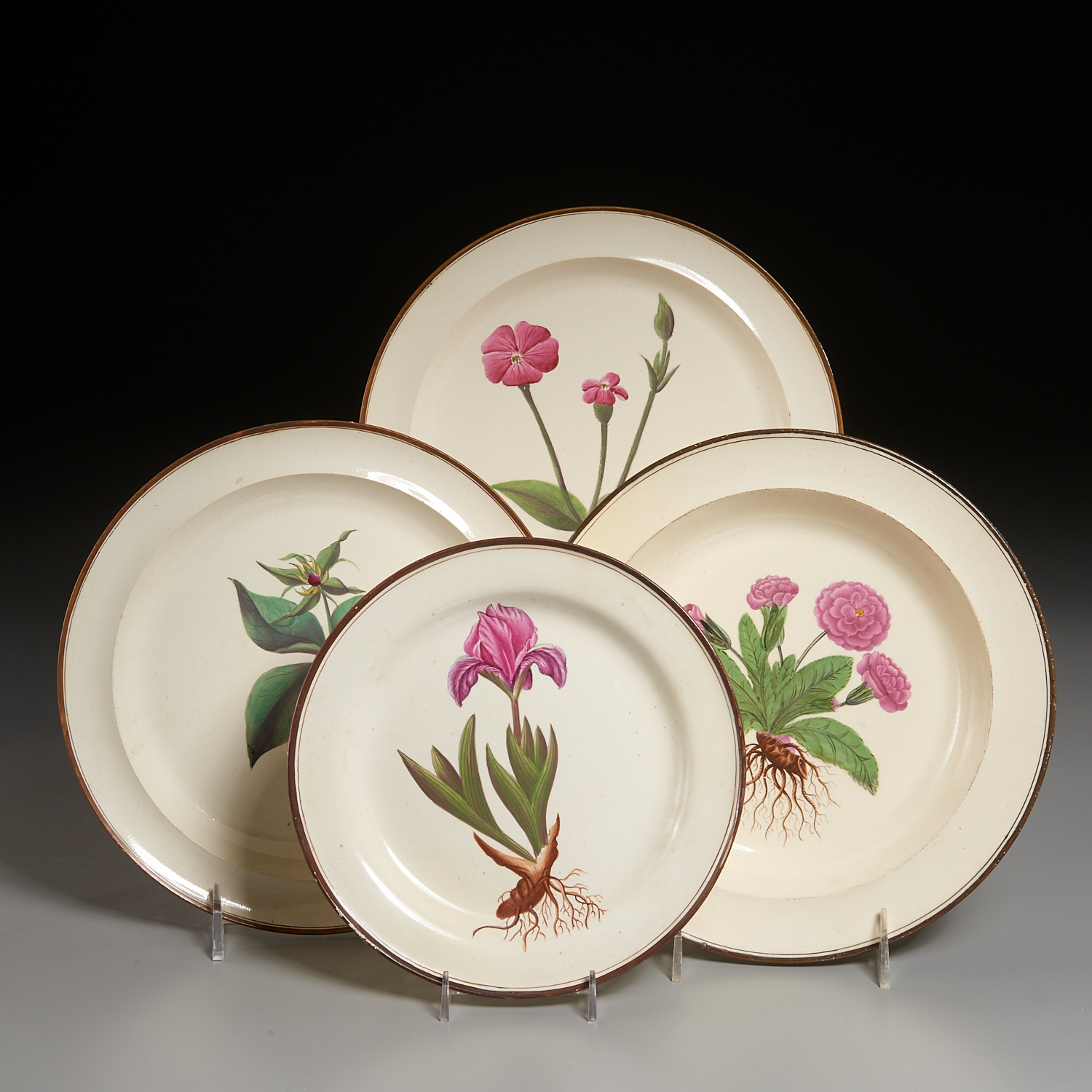 (4) ENGLISH CREAMWARE BOTANICAL