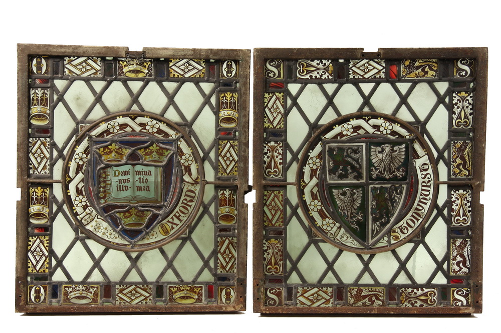 (4) ENGLISH ENAMELED LEADED GLASS