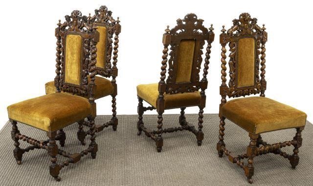 (4) ENGLISH LION CARVED OAK