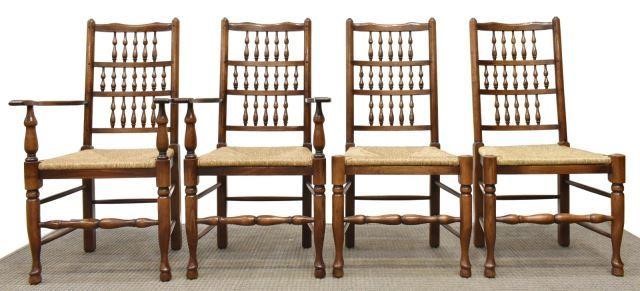 (4) ENGLISH OAK SPINDLE BACK RUSH