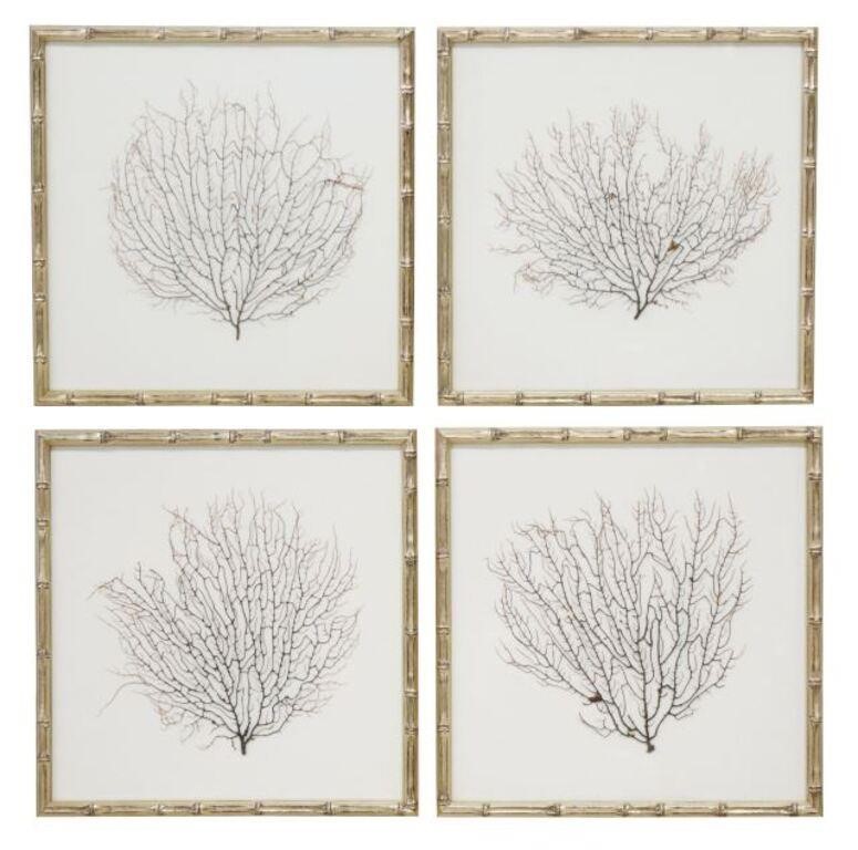(4) FAUX BAMBOO FRAMED CORAL SEA