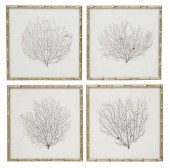 (4) FAUX BAMBOO FRAMED CORAL S