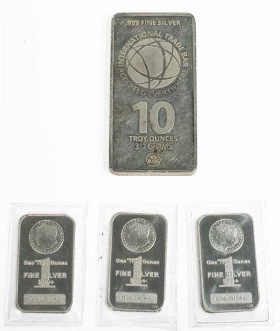 (4) FINE SILVER BULLION BARS, 13