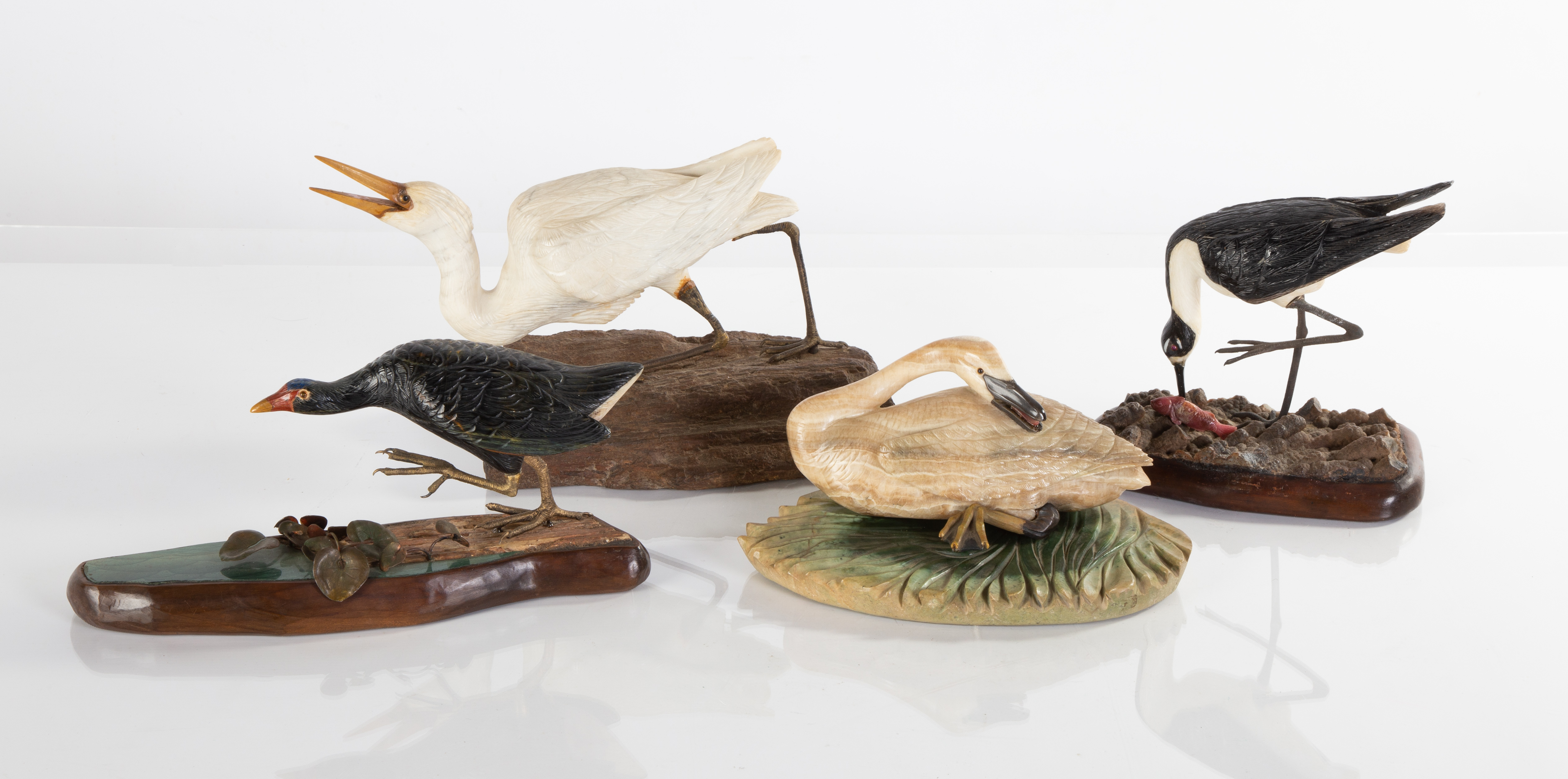 (4) FINELY CARVED HARDSTONE BIRDS