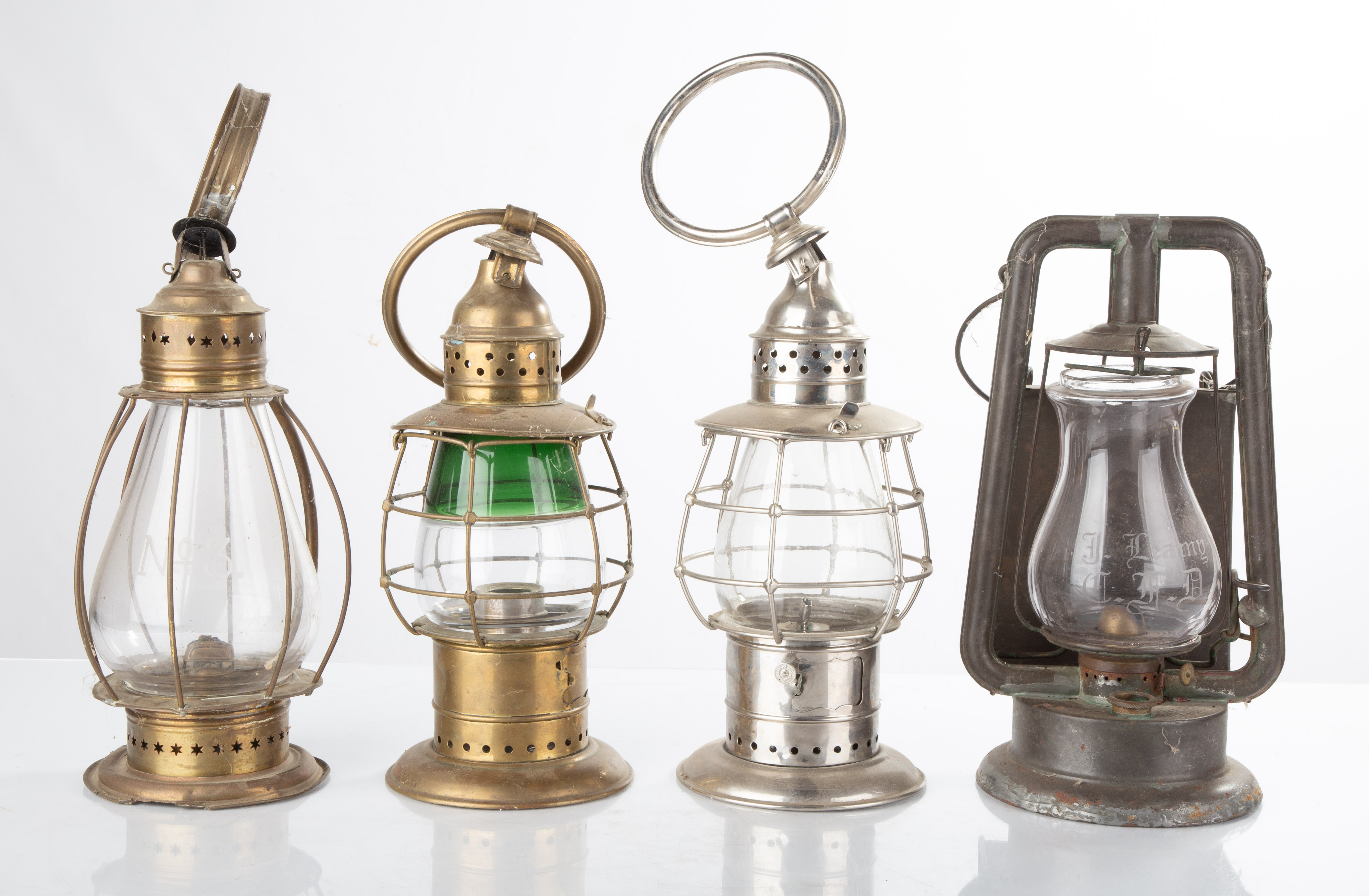 (4) FIREMAN LANTERNS Two globes are