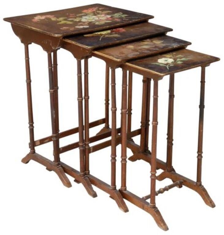 4) FLORAL PAINT-DECORATED GRADUATED