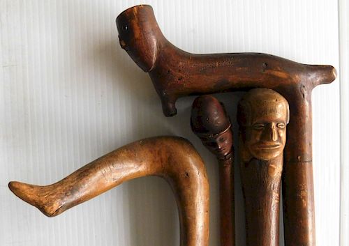 4 FOLK ART CANES4 Carved folk art