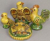 4 FOLK ART SLIPWARE DECORATED