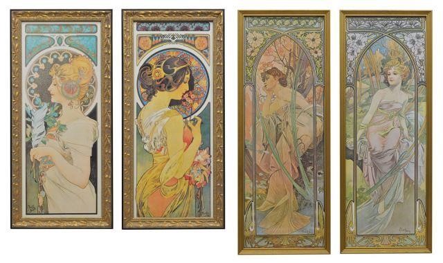 (4) FRAMED ART NOUVEAU STYLE PRINTS