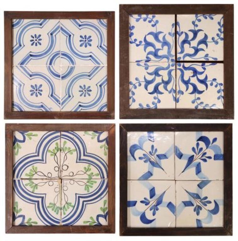 4) FRAMED BLUE & WHITE MAJOLICA