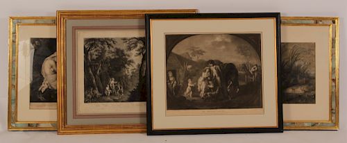 4 FRAMED ENGRAVINGS, 2 AS IDENTICAL