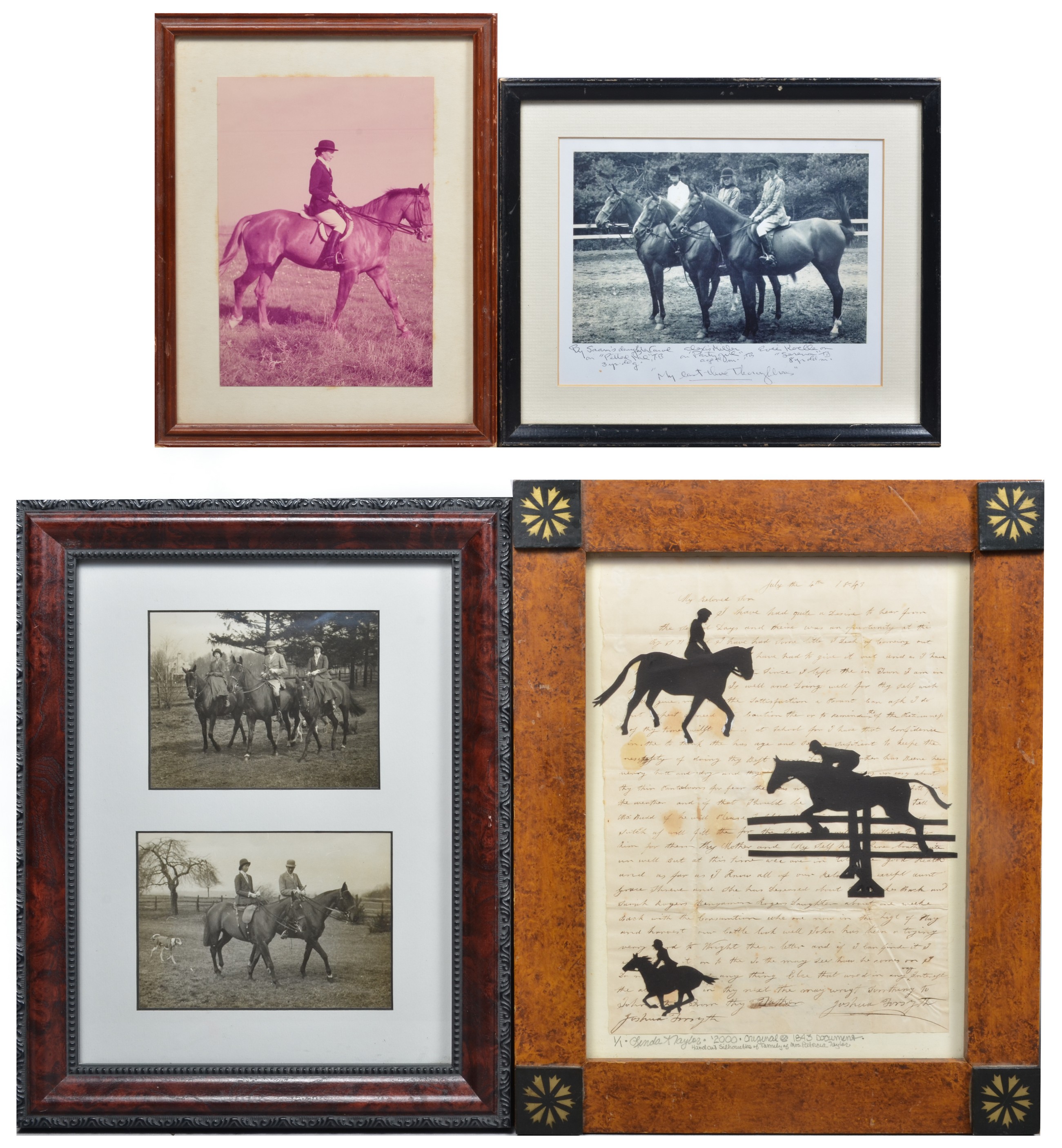 (4) Framed horse related items to