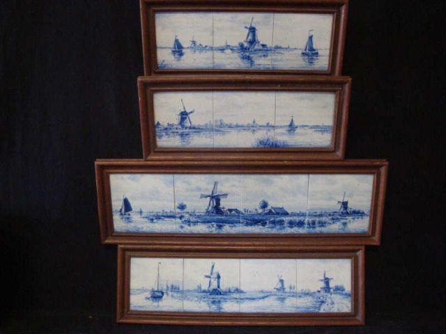 4 Framed Panoramic Delft Tiled
