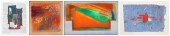 (4) Framed postmodernist artwo