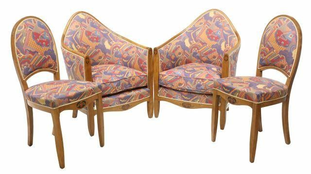 (4) FRENCH ART DECO BERGERES & SIDE