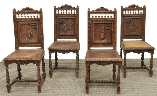 (4) FRENCH BRETON CARVED OAK
