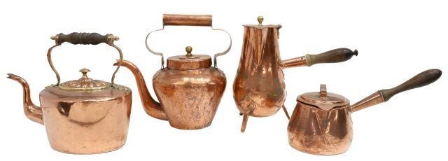 (4) FRENCH COPPER KETTLES,