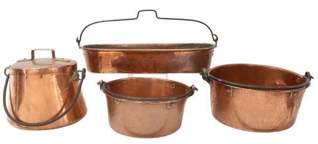 (4) FRENCH COPPER KITCHENWARE, 19TH