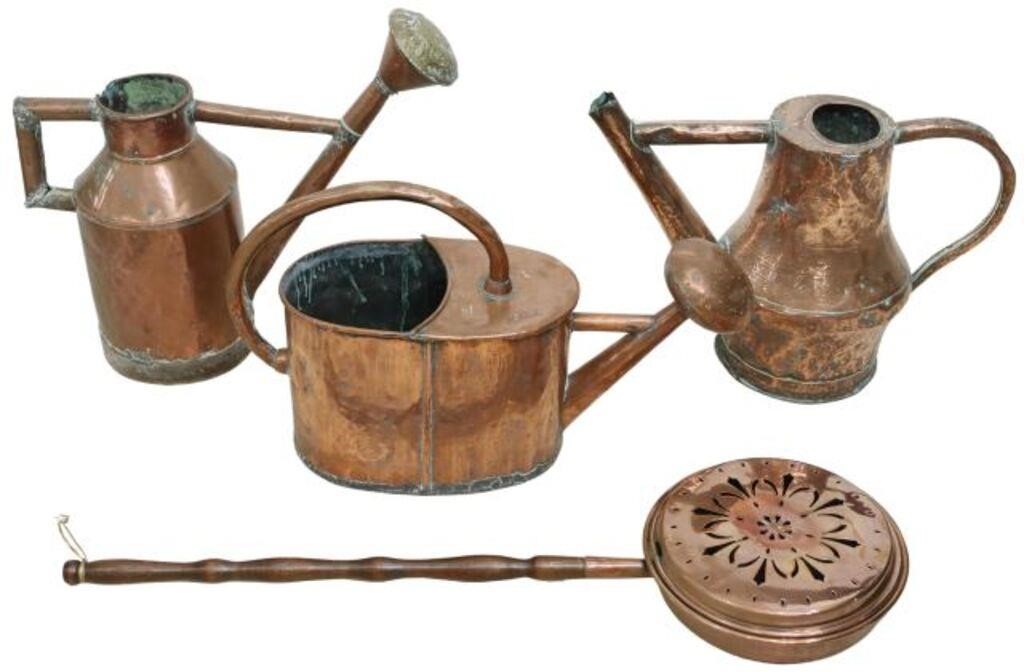 (4) FRENCH COPPER WATERING CANS &