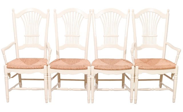 4 FRENCH COUNTRY CARVED RUSH SEAT