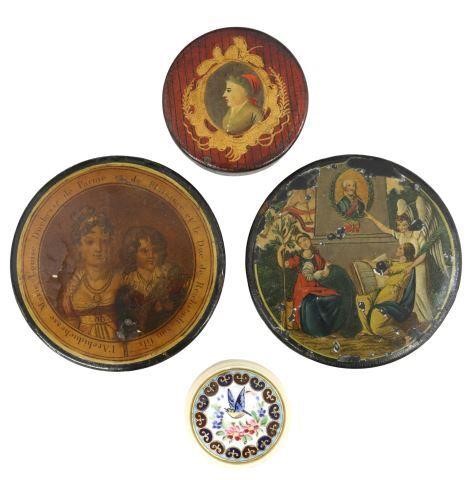 4) FRENCH PAPIER-MACHE SNUFF BOXES,