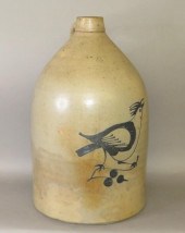 4 GALLON COBALT BIRD STONEWARE