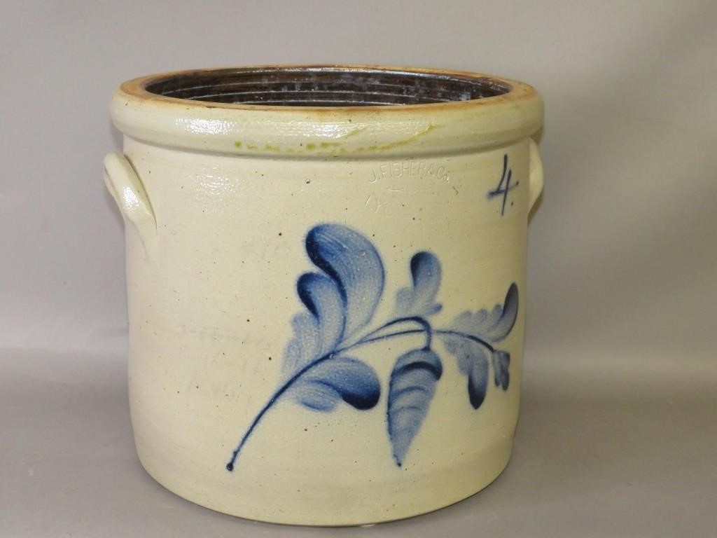 4 GALLON COBALT DECORATED J. FISHER