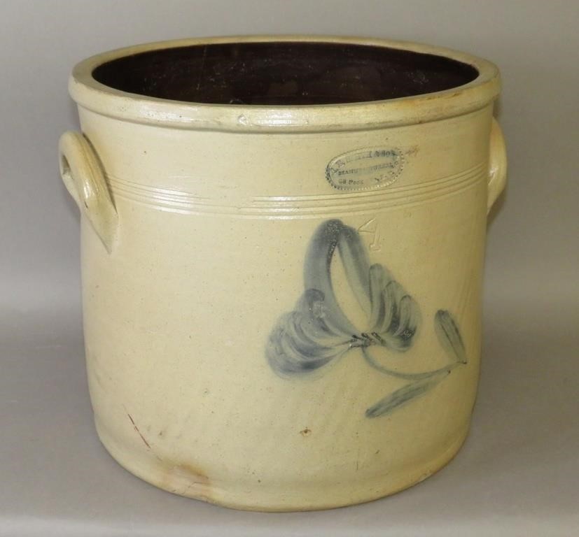 4 GALLON COBALT DECORATED STONEWARE