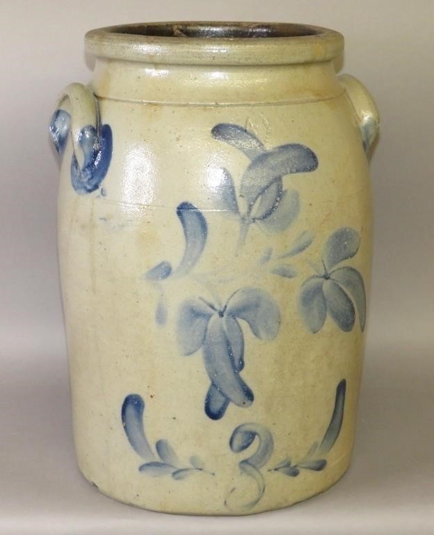 4 GALLON COBALT DECORATED STONEWARE