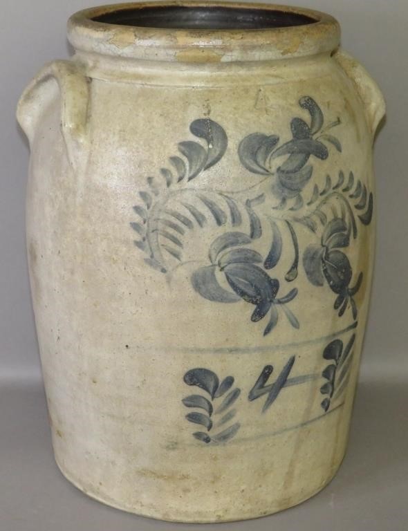 4 GALLON COBALT DECORATED STONEWARE