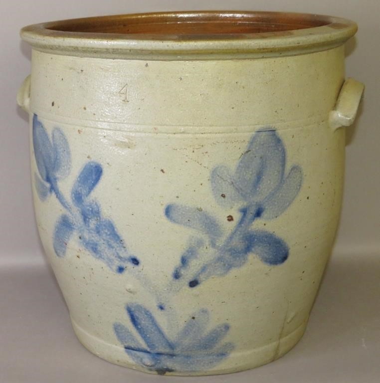 4 GALLON COBALT DECORATED STONEWARE