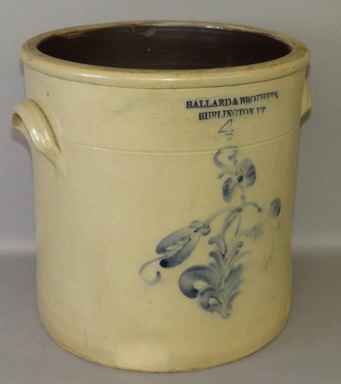 4 GALLON COBALT DECORATED STONEWARE