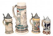 (4) German embossed beer stein