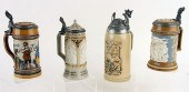 4 GERMAN PORCELAIN BEER STEINS